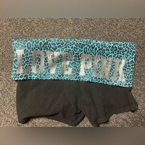 Blue cheetah yoga shorts by pink